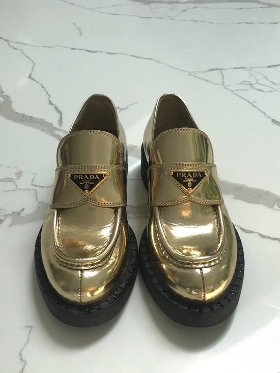 Prada Shoes - Prada Metallic Gold Loafers Sz 36